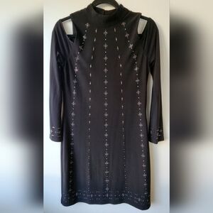 White House Black Market Black Embellished Long Sleeve Bodycon Dress XS EUC LBD